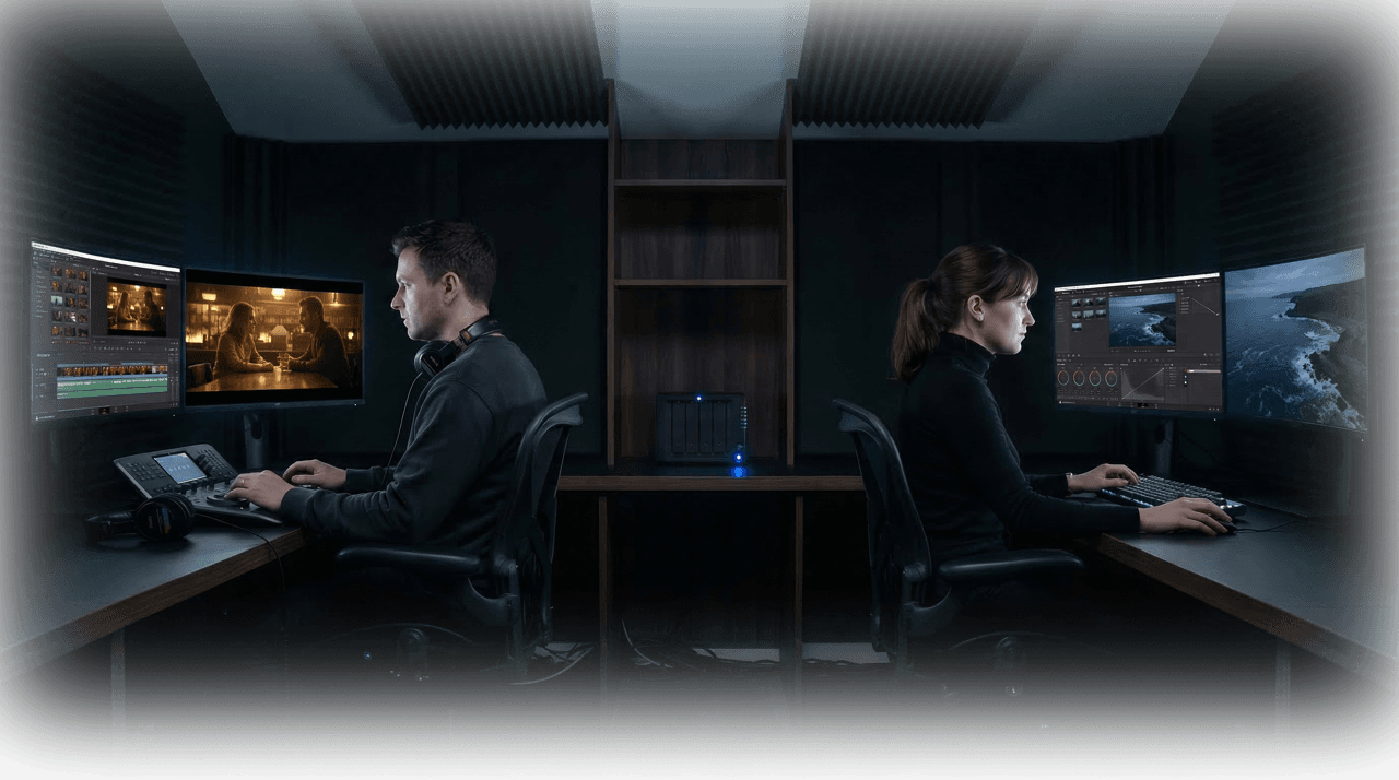 Aspect edit bay with on-site shared cache for LAN-speed streaming