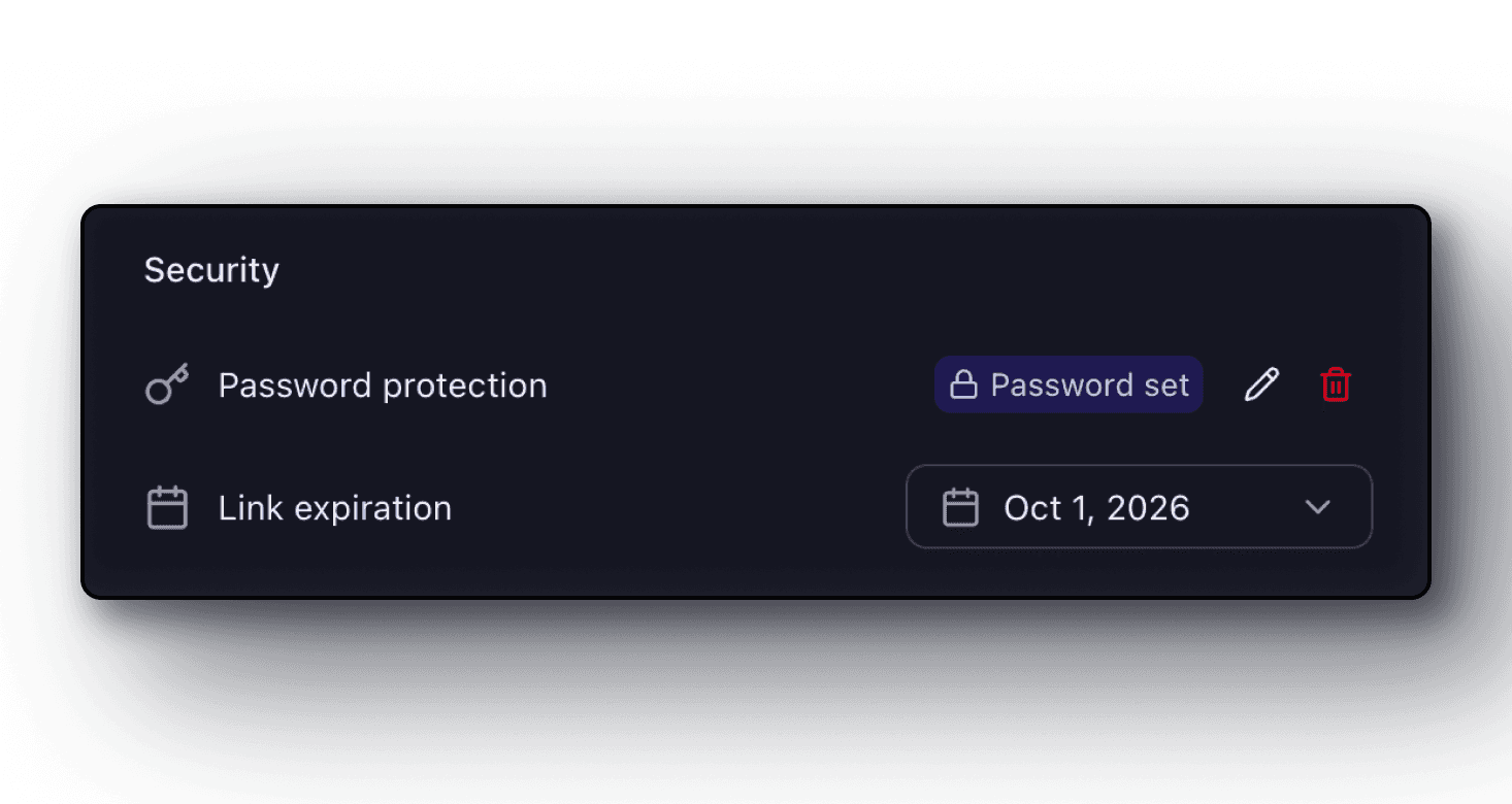 Password protection and expiry date settings for shared media links