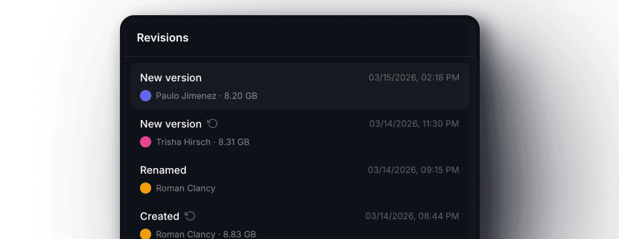 Change history timeline showing renames, edits, and approvals