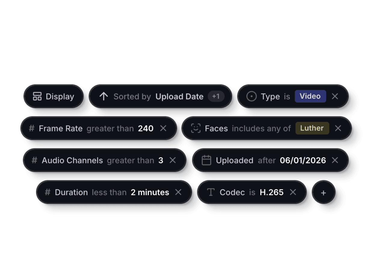 Filter and sort interface with stacked metadata search columns