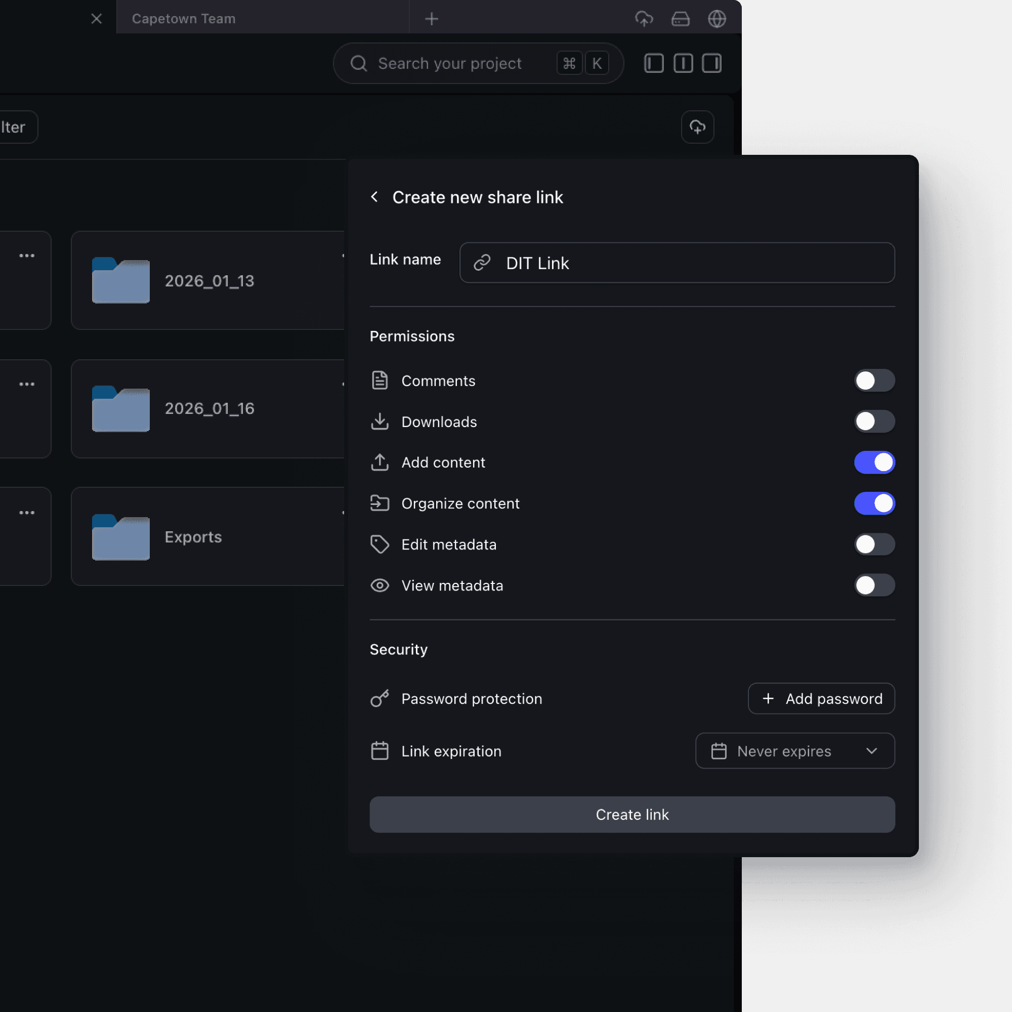 Guest access panel with external collaborator permissions